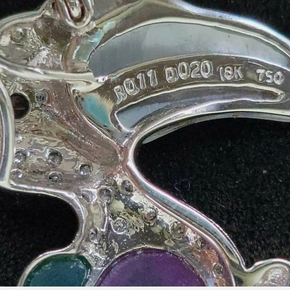 18k Gold Bird Pendant Brooch Diamond Gemstones Estate 9.3 gm